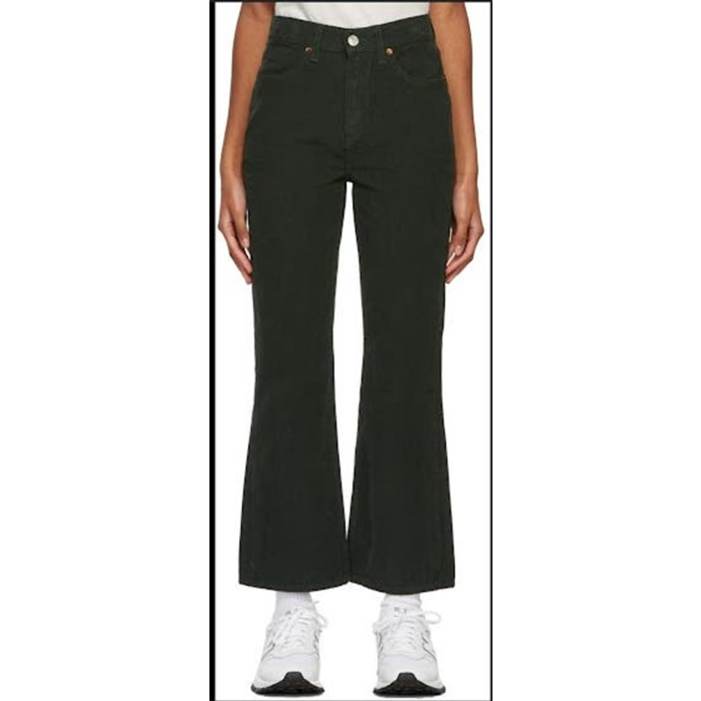 RE/done corduroy 70's loose fit pants in washed dark moss color womens size 26